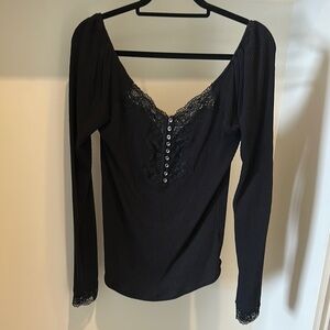Elegant Free People Black Lace Trim Top Size L